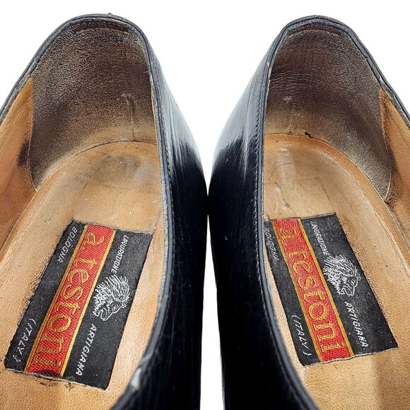 Vintage A. Testoni Men's 8 Italian Black Calf Leather Dress Shoe Cap-toe Oxfords - Picture 16 of 16